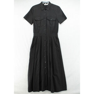 VTG Carol Horn Workshop Midi Dress Womens 8 Black Button up Short Sleeve Prairie